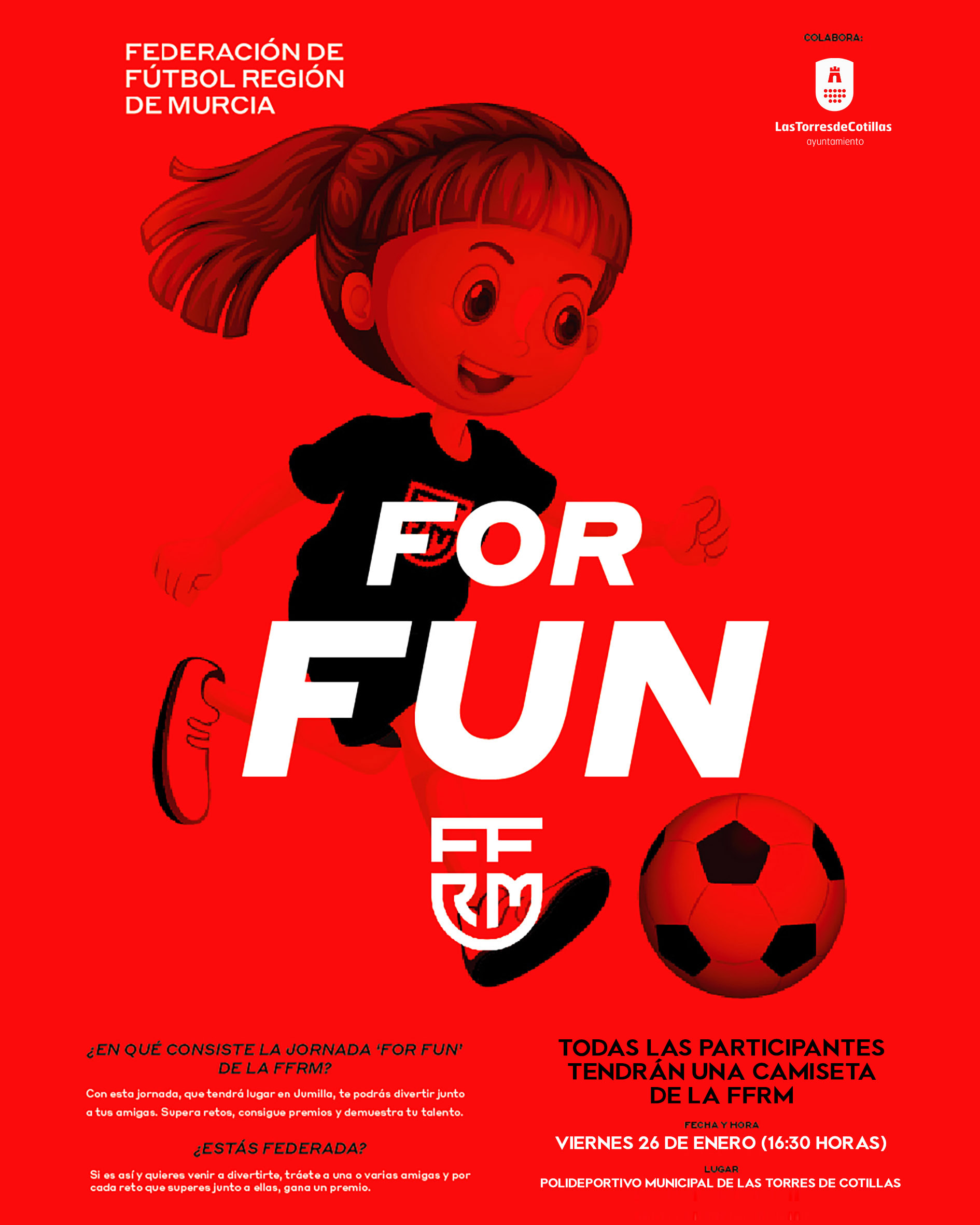 El polideportivo municipal acogerá una jornada de la  FFRM para fomentar el fútbol femenino