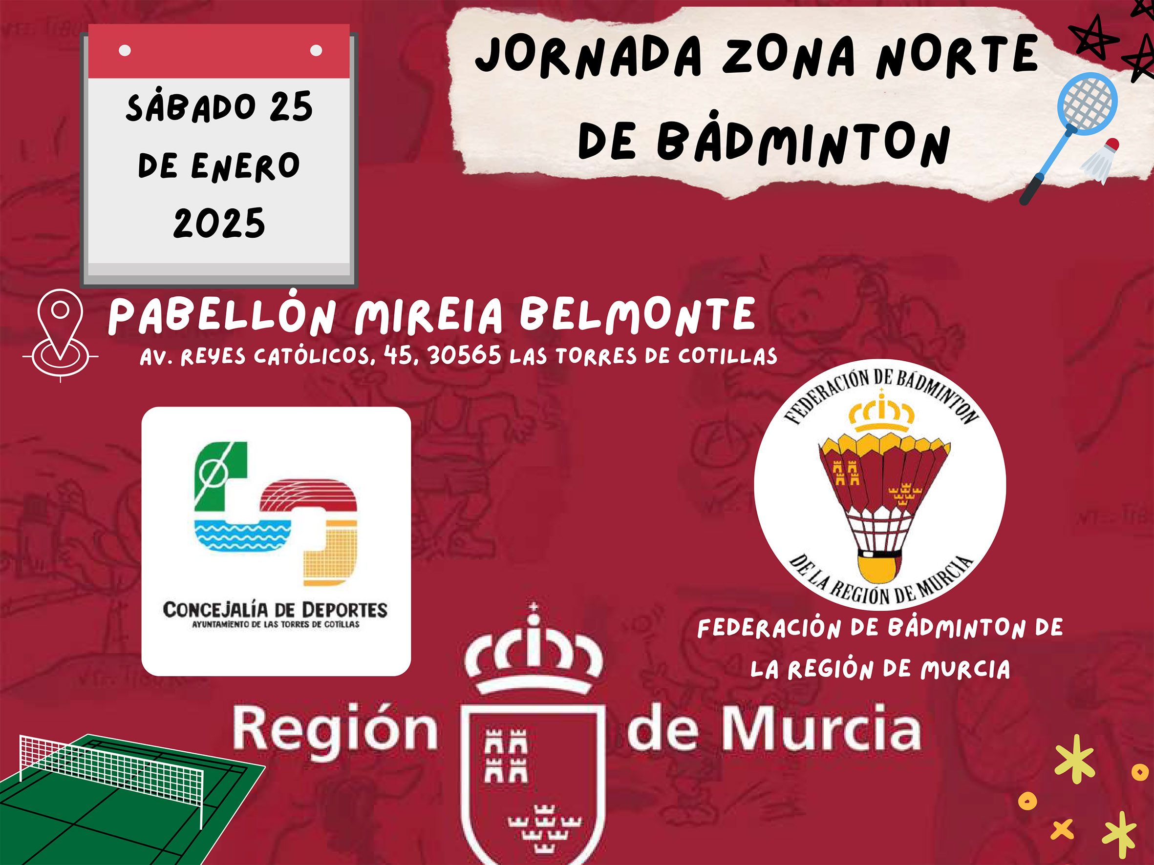 La jornada de la zona norte de bádminton del deporte escolar recibirá en Las Torres de Cotillas unos 100 participantes 