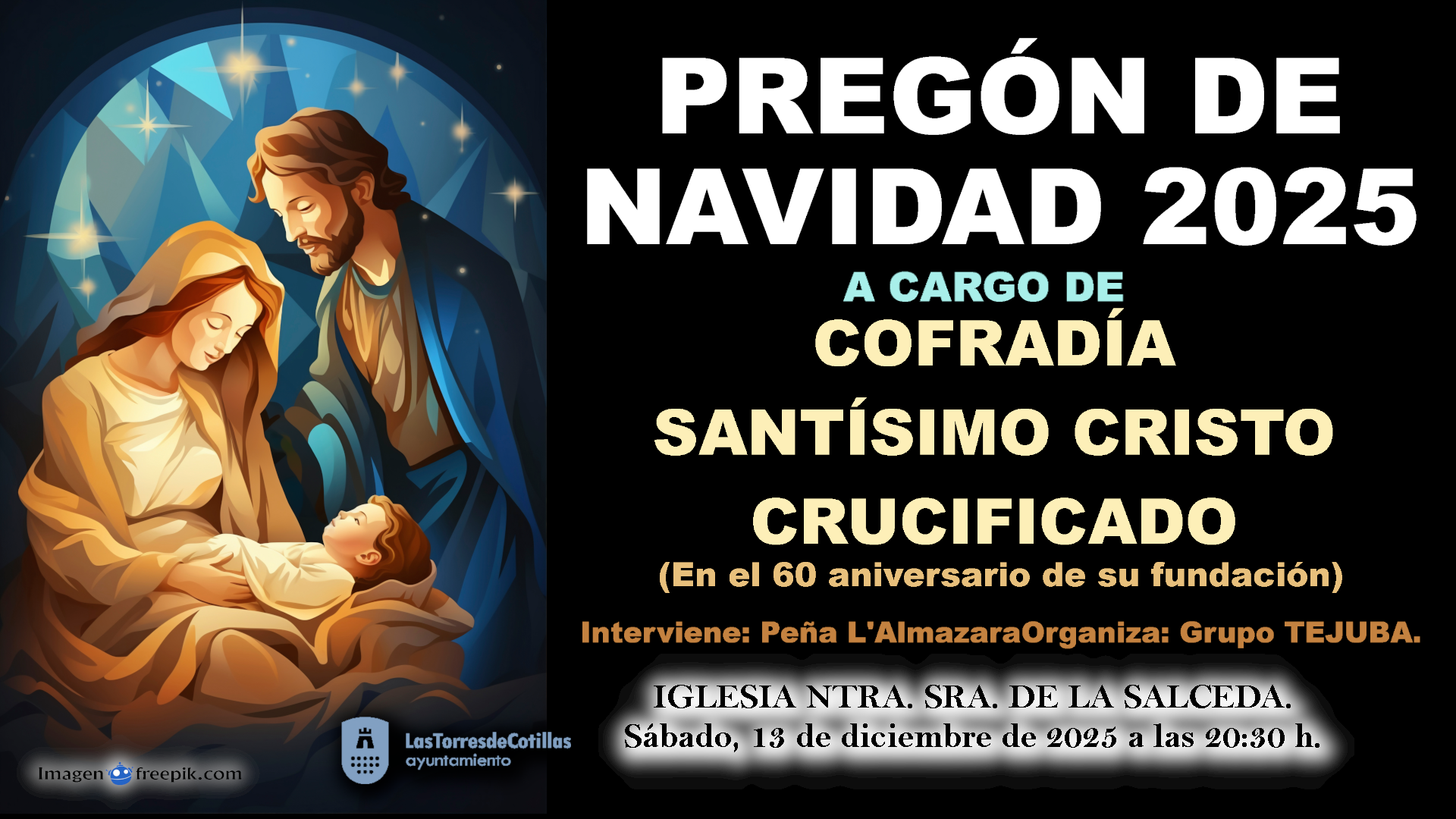 La Cofradía del Santísimo Cristo Crucificado pregonará la Navidad 2025