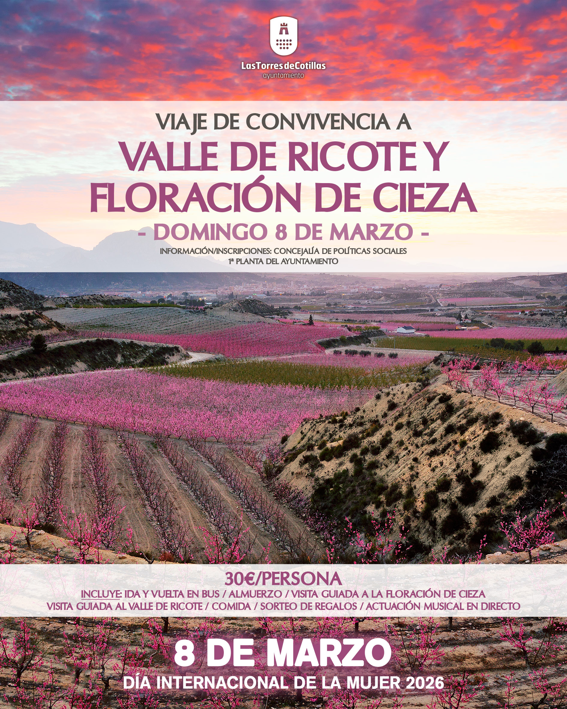Las Torres de Cotillas disfrutará de la floración de Cieza y del valle de Ricote por el día internacional de la mujer