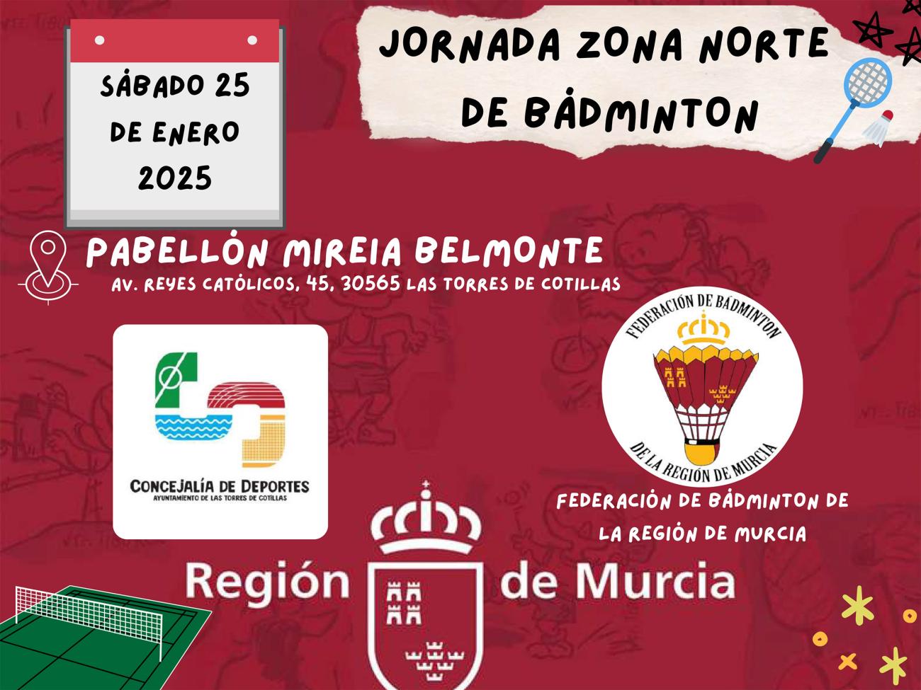 La jornada de la zona norte de bádminton del deporte escolar recibirá en Las Torres de Cotillas unos 100 participantes 