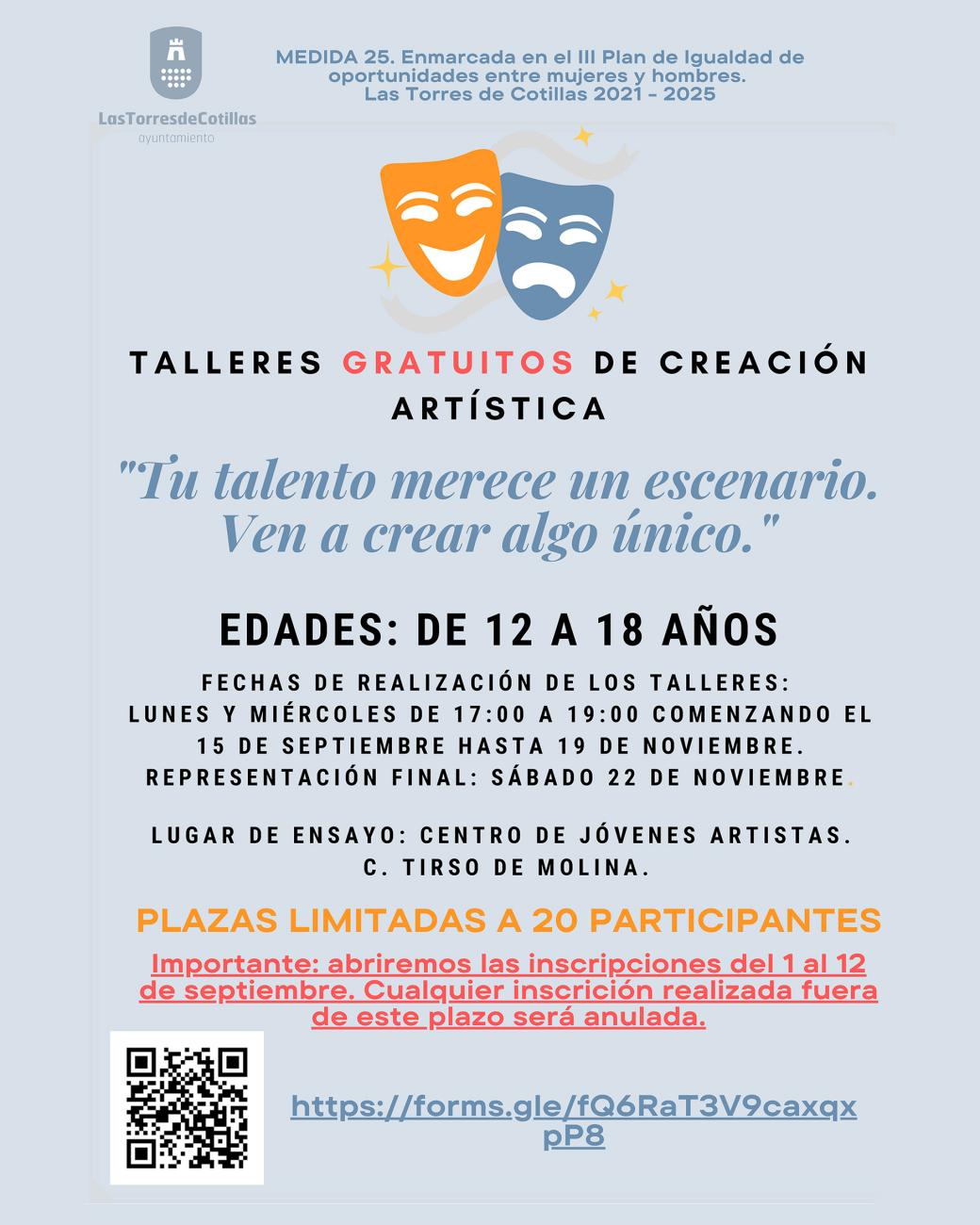 El III Plan de Igualdad de Oportunidades propone talleres gratuitos de creación artística para jóvenes de 12 a 18 años